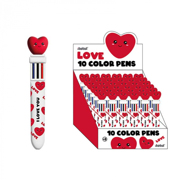 Pix multicolor cu mecanism retractabil, 10 culori, design inima [1]