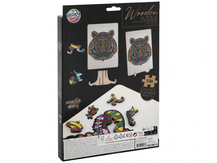 Puzzle din lemn cu forme unice, Tigru, 130 piese, Moxy [2]