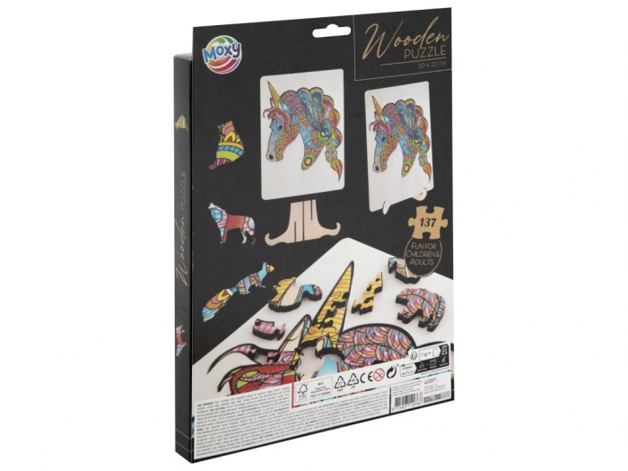 Puzzle din lemn cu forme unice, Unicorn, 137 piese, Moxy [2]