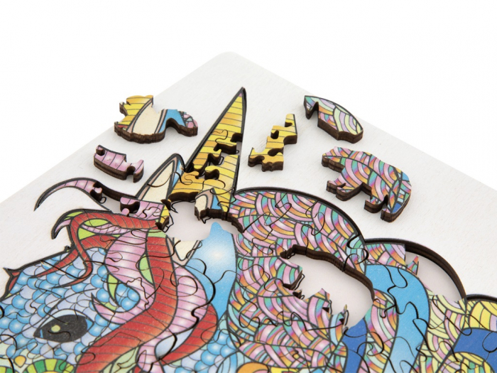 Puzzle din lemn cu forme unice, Unicorn, 137 piese, Moxy [7]
