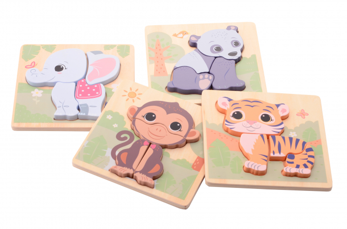 Joc Montessori, Puzzle incastru din lemn, cu animalute, familia Wildies, Jouéco [2]