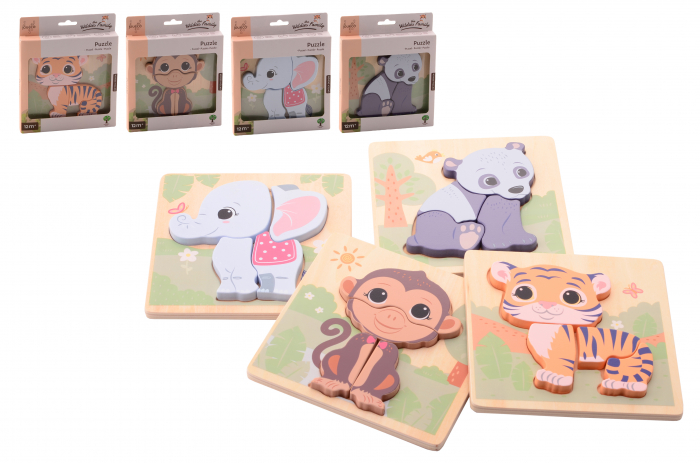 Joc Montessori, Puzzle incastru din lemn, cu animalute, familia Wildies, Jouéco [3]