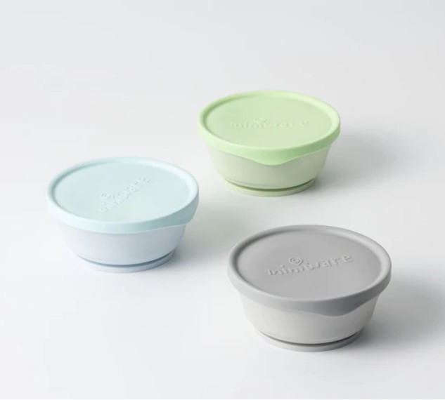 Set 3 boluri cu capac hrana bebelusi Miniware, 100% din materiale naturale biodegradabile, Aqua+Grey+Keylime [2]