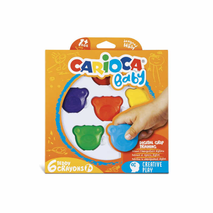 Set 6 creioane cerate si colorate - Teddy - Carioca Baby 1+ Ursuleti. [6]
