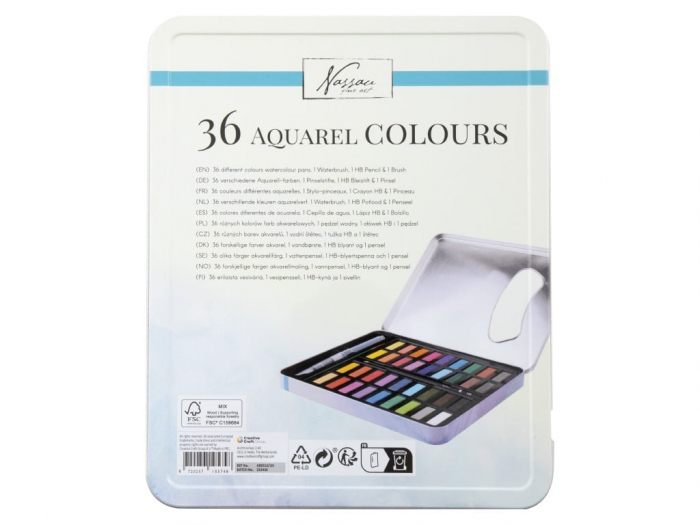 Set acuarele, 36 culori, in cutie metalica, Nassau [3]
