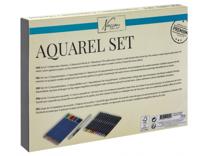 Set creativ, 12 carioci acuarela, 12 creioane colorate tip acuarela, 1 pensula, Nassau [2]