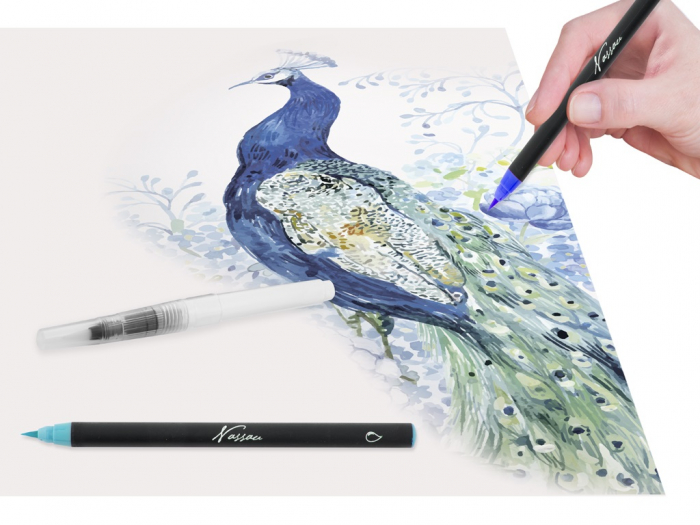Set creativ, 12 carioci acuarela, 12 creioane colorate tip acuarela, 1 pensula, Nassau [4]