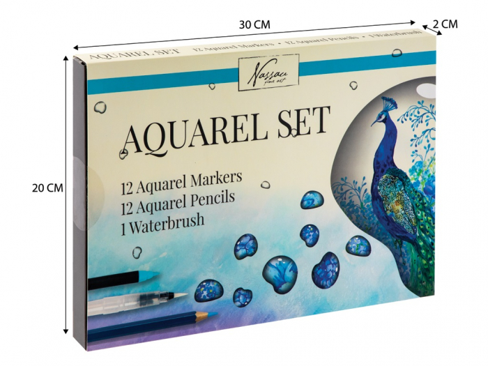 Set creativ, 12 carioci acuarela, 12 creioane colorate tip acuarela, 1 pensula, Nassau [9]