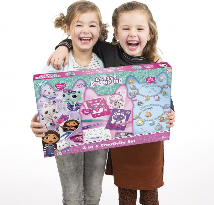 Set creativ 3 in 1, Bratari cu pandantive, carioci spray si diamont painting, Gabby's Dollhouse [13]
