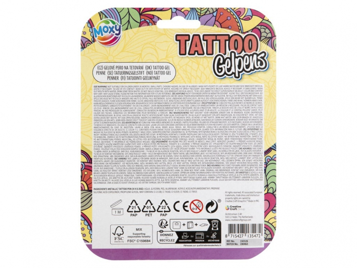 Set creativ,4 pixuri cu gel si sabloane pentru tatuaje, Tattoo Gelpens Metallic [2]