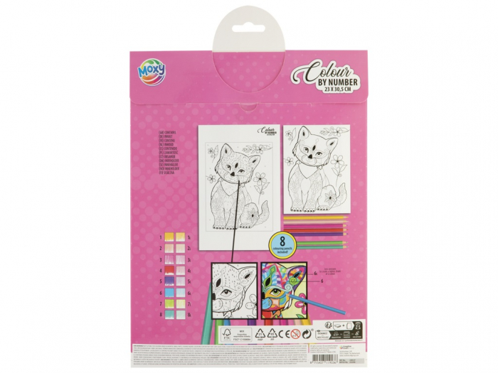 Set creativ, Coloreaza pe numere, A4, 8 creioane, pisica, Moxy [2]