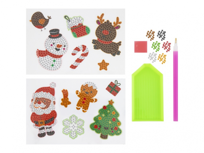 Set creativ cu tematica de Craciun, Creeaza 12 abtibilduri cu tehnica diamond paint  [3]
