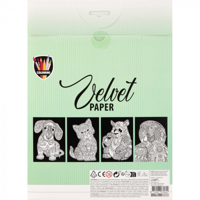 Set creativ de colorat pe fundal de catifea, Velvet Paper, animale, planse catifelate, A6 [2]