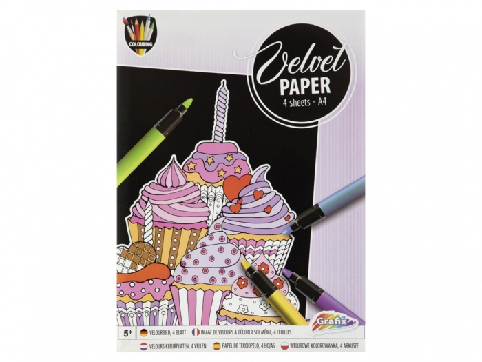 Set creativ de colorat pe fundal de catifea, Velvet Paper, prajituri, planse catifelate, A5 [1]