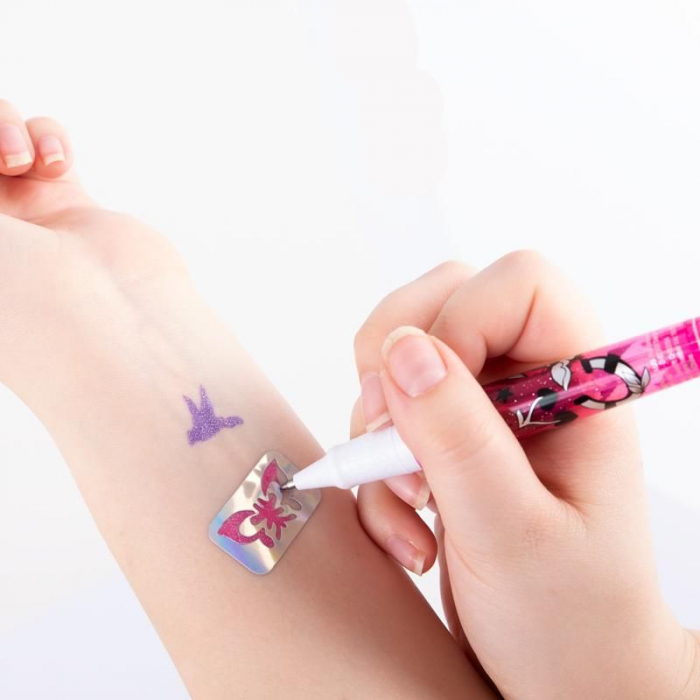 Set creativ DIY, 3 pixuri cu gel si sabloane pentru tatuaje, Glitter tattoo studio [4]