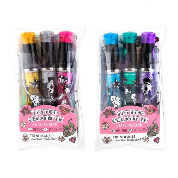 Set creativ DIY, 3 pixuri cu gel si sabloane pentru tatuaje, Glitter tattoo studio [2]