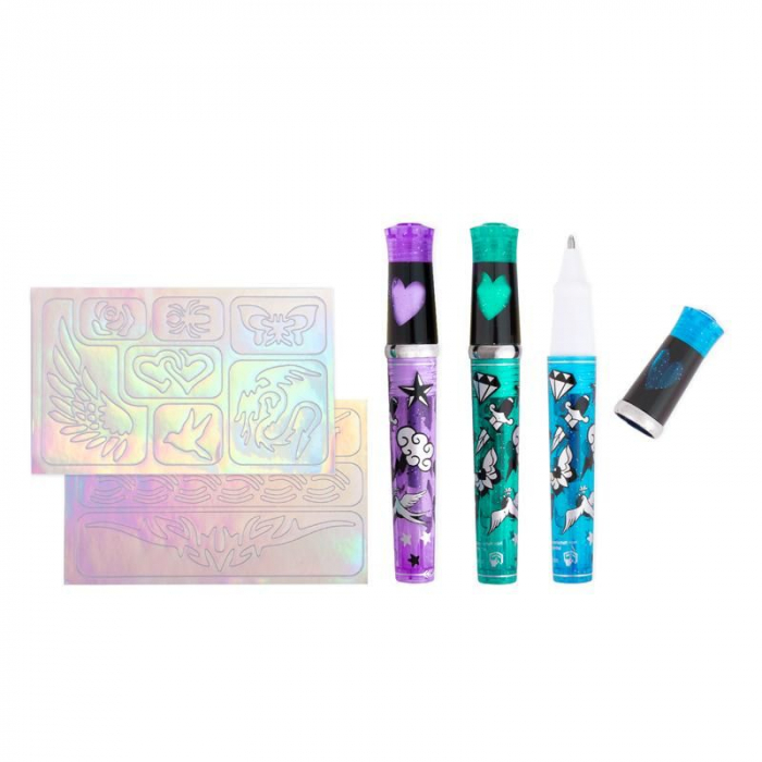Set creativ DIY, 3 pixuri cu gel si sabloane pentru tatuaje, Glitter tattoo studio [3]