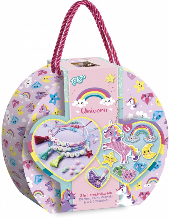 Set creativ DIY cu unicorni, 2 in 1, Bratari cu litere si magneti diamond painting [1]