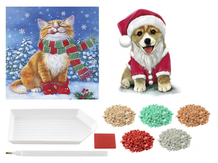Set creativ DIY, felicitari de Craciun, pisicuta si catel [3]