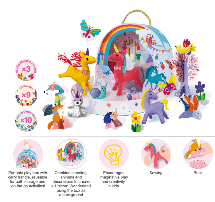 Set creativ DIY portabil - Lumea Fantastica a Unicornilor cu activitati de cusut, construit si joc de rol [3]