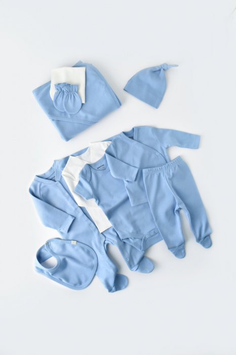 Set de 10 piese pentru nou nascut - 100% bumbac organic - Bleu, Baby Cosy [3]
