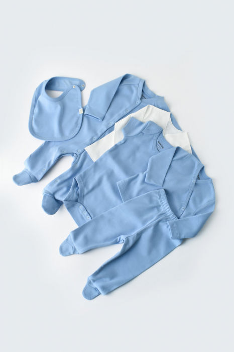 Set de 10 piese pentru nou nascut - 100% bumbac organic - Bleu, Baby Cosy [5]