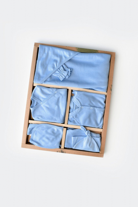 Set de 10 piese pentru nou nascut - 100% bumbac organic - Bleu, Baby Cosy [10]