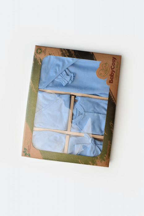 Set de 10 piese pentru nou nascut - 100% bumbac organic - Bleu, Baby Cosy [2]