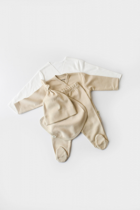 Set de 5 piese pentru nou nascut - 100% bumbac organic - Crem, Baby Cosy [3]