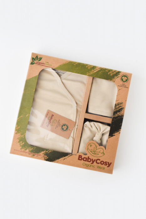 Set de 5 piese pentru nou nascut - 100% bumbac organic - Crem, Baby Cosy [2]