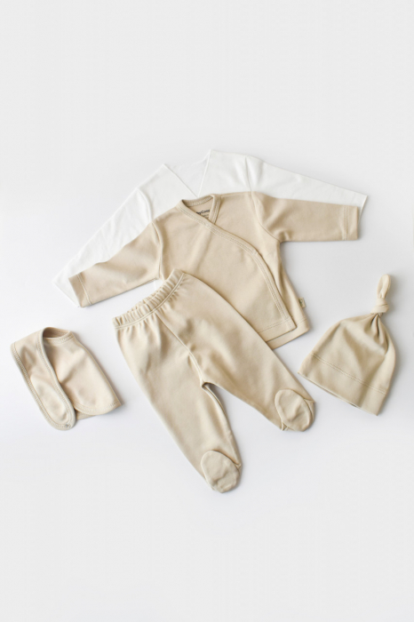 Set de 5 piese pentru nou nascut - 100% bumbac organic - Crem, Baby Cosy [6]