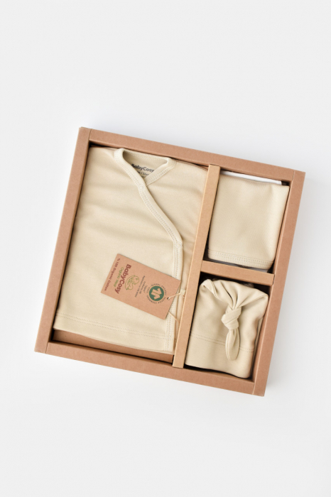 Set de 5 piese pentru nou nascut - 100% bumbac organic - Crem, Baby Cosy [4]