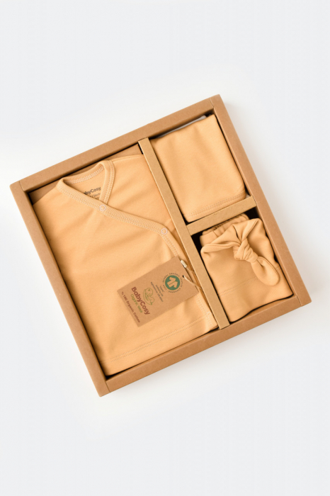 Set de 5 piese pentru nou nascut - 100% bumbac organic - Mustar, Baby Cosy [4]