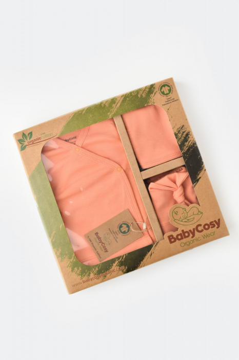 Set de 5 piese pentru nou nascut - 100% bumbac organic - Roz Piersica, Baby Cosy [2]
