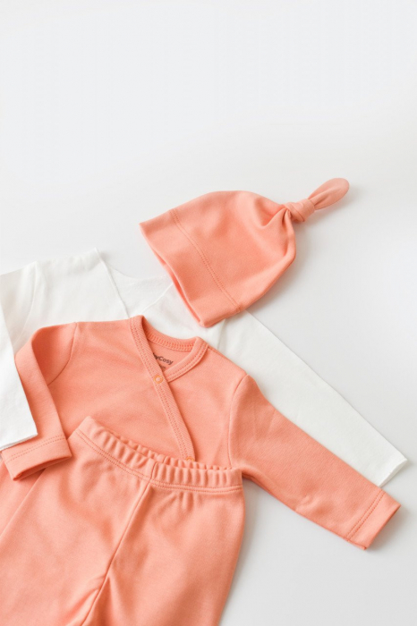 Set de 5 piese pentru nou nascut - 100% bumbac organic - Roz Piersica, Baby Cosy [11]