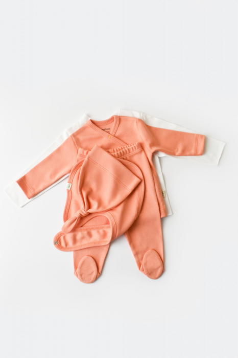 Set de 5 piese pentru nou nascut - 100% bumbac organic - Roz Piersica, Baby Cosy [7]