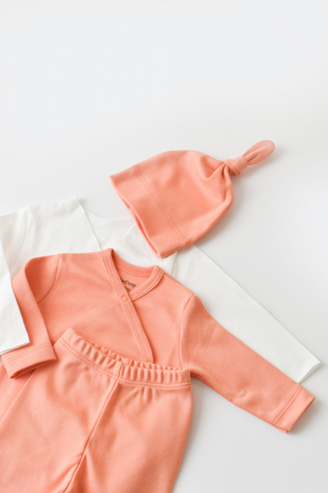 Set de 5 piese pentru nou nascut - 100% bumbac organic - Roz Piersica, Baby Cosy [5]