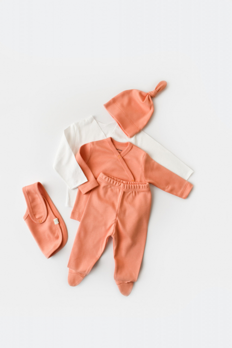 Set de 5 piese pentru nou nascut - 100% bumbac organic - Roz Piersica, Baby Cosy [4]