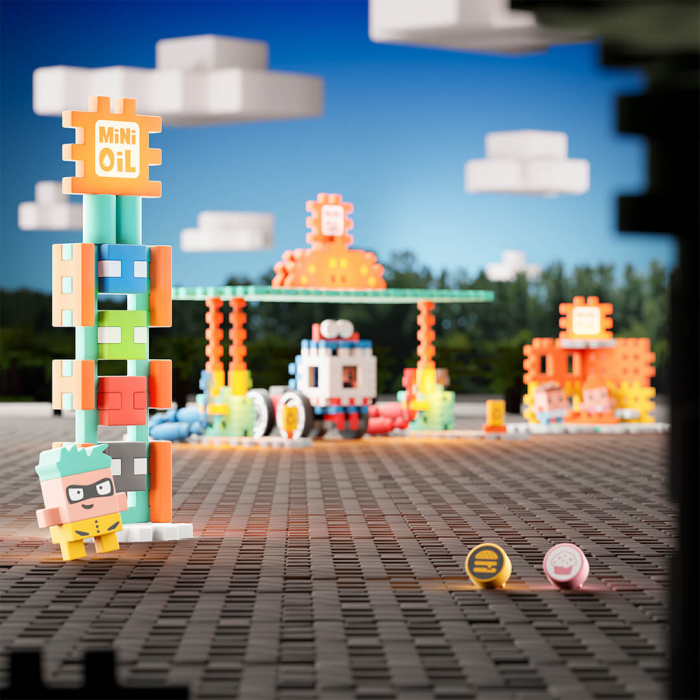 Set de constructie, Benzinaria, 148 piese, Mini Waffles, Marioinex [6]