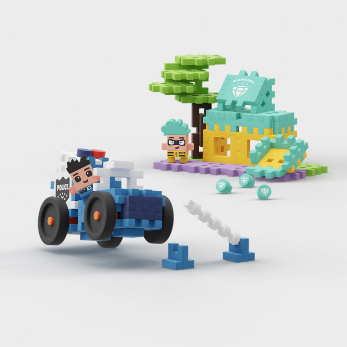 Set de constructie, Jaf la magazinul de bijuterii, Urmarirea, 80 piese, Mini Waffles, Marioinex [2]