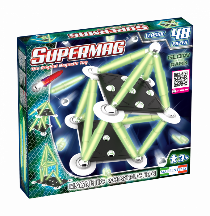 Set de constructie magnetic Supermag Glow, 48 piese [1]