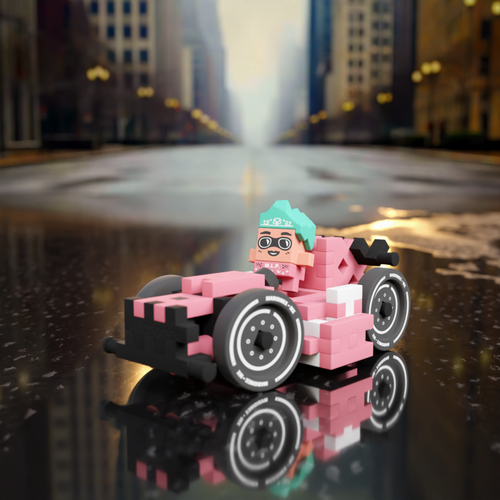 Set de constructie, Masini, roz, 50 piese, Mini Waffles, Marioinex [5]