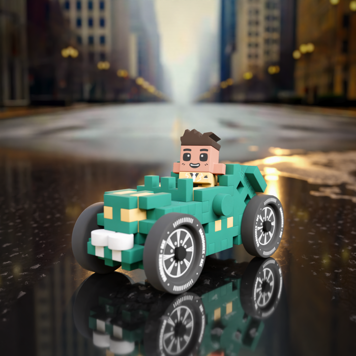 Set de constructie, Masini, verde, 50 piese, Mini Waffles, Marioinex [5]