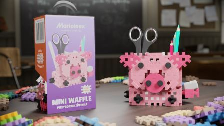 Set de constructie, Organizator de birou, 70 piese, Purcelus, Mini Waffles, Marioinex [3]