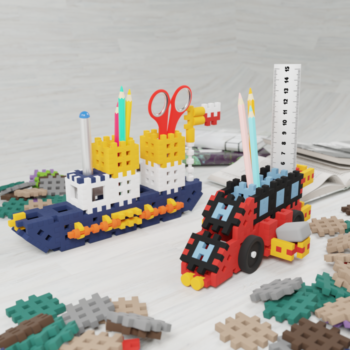 Set de constructie, Organizator de birou, vehicule, 140 piese, Mini Waffles, Marioinex [6]