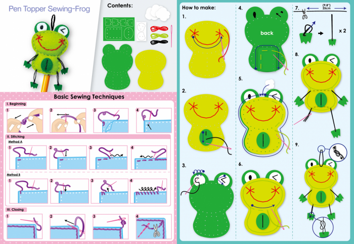 Set de cusut DIY - decoratiune topper pentru creion - Broasca [4]