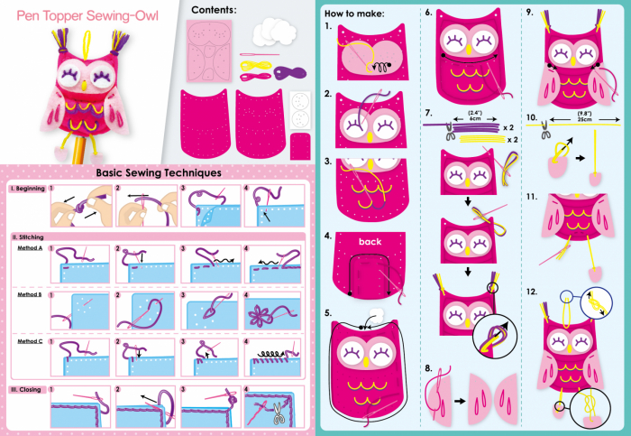 Set de cusut DIY - decoratiune topper pentru creion - Bufnita [4]