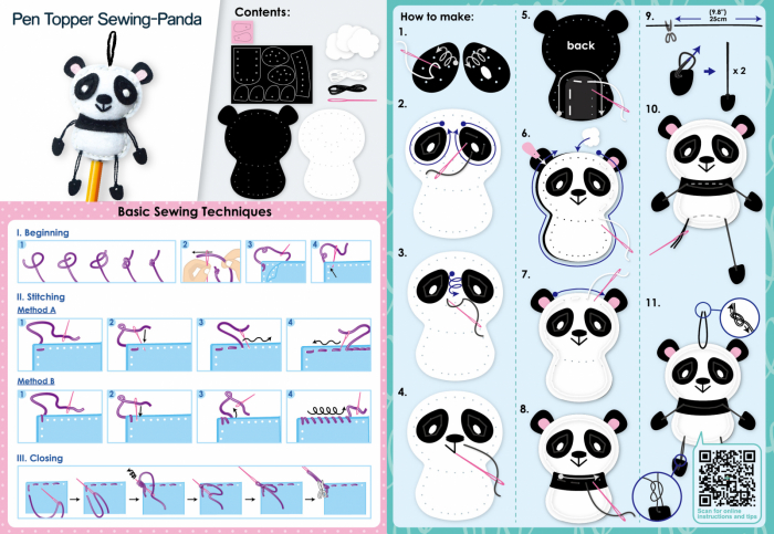 Set de cusut DIY - decoratiune topper pentru creion - Panda [5]