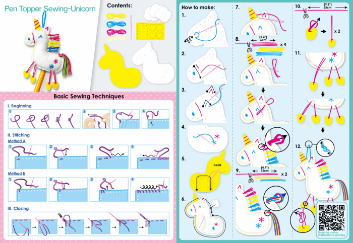 Set de cusut DIY - decoratiune topper pentru creion - Unicorn [3]