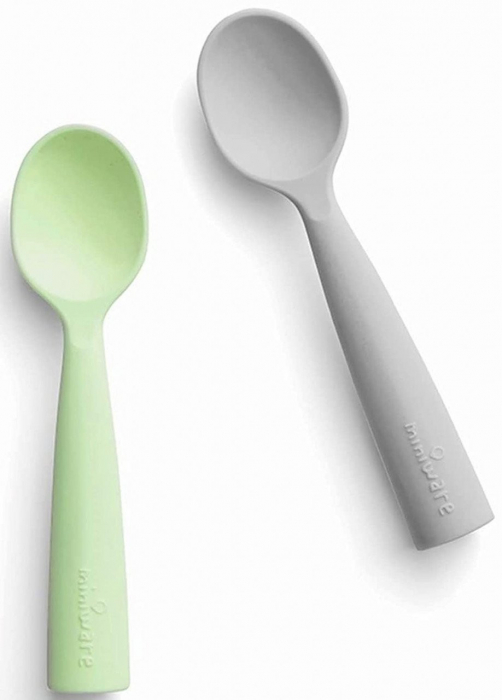 Set de lingurite bebelusi Miniware, 100% silicon alimentar, Grey+Keylime [1]